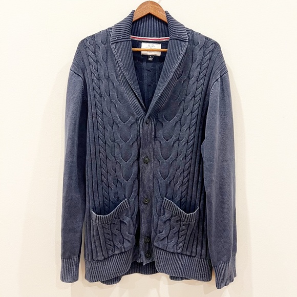 Flag & Anthem Other - Flag Anthem Cardigan Extra Large Blue Cotton Cable Knit Shawl Collar Academia